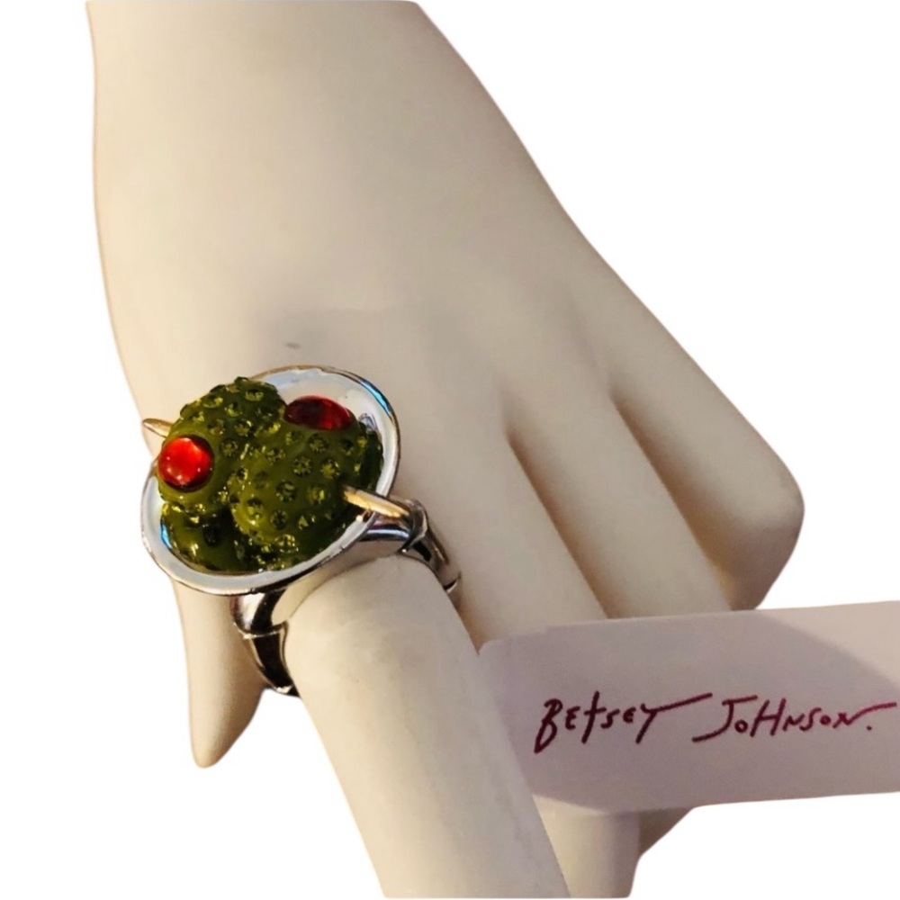 BETSEY JOHNSON Holiday Santa Baby Martini Cocktail Olives Stretch Ring NEW NWT